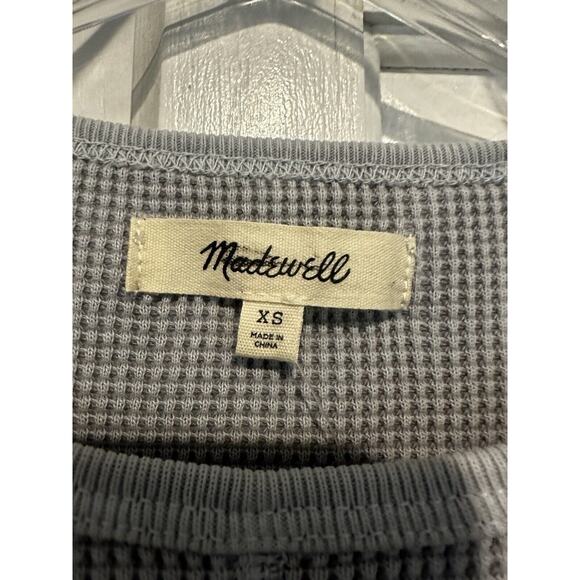 NWT Madewell Women's Gray Waffle Knit Crew Neck Short Sleeve Crop Shirt Size XS - Picture 3 of 9